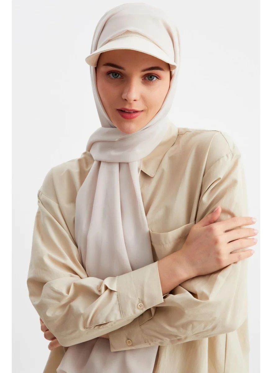 Butikgiz Beige Women's Hijab Multi Chiffon Silky Shawl and Cotton Combed Half Visor Tennis Style Hat Pair - Comfortable, Extra Light
