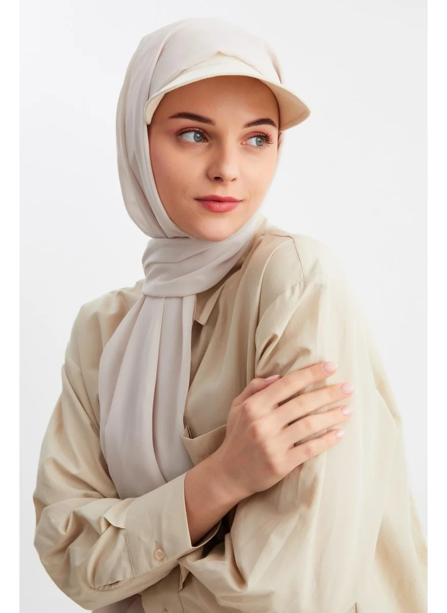 Butikgiz Beige Women's Hijab Multi Chiffon Silky Shawl and Cotton Combed Half Visor Tennis Style Hat Pair - Comfortable, Extra Light