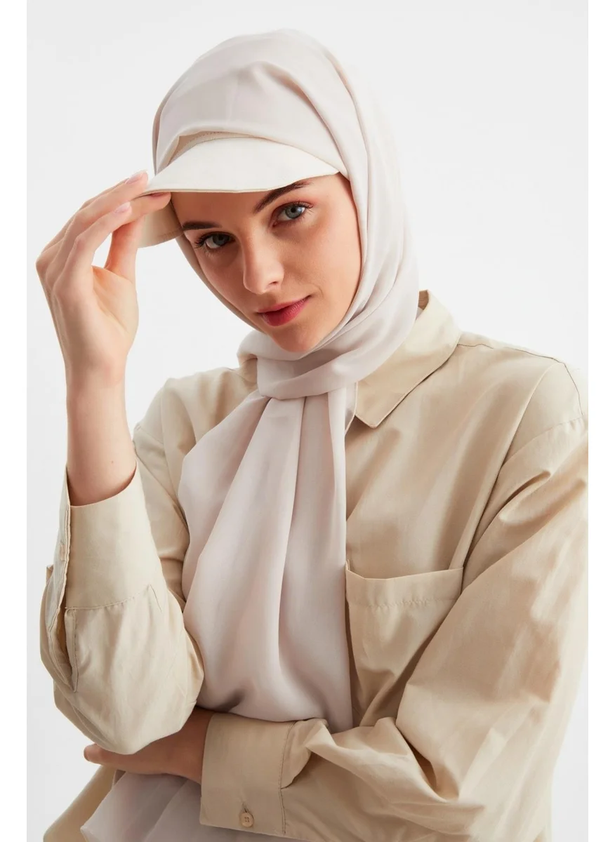 Butikgiz Beige Women's Hijab Multi Chiffon Silky Shawl and Cotton Combed Half Visor Tennis Style Hat Pair - Comfortable, Extra Light