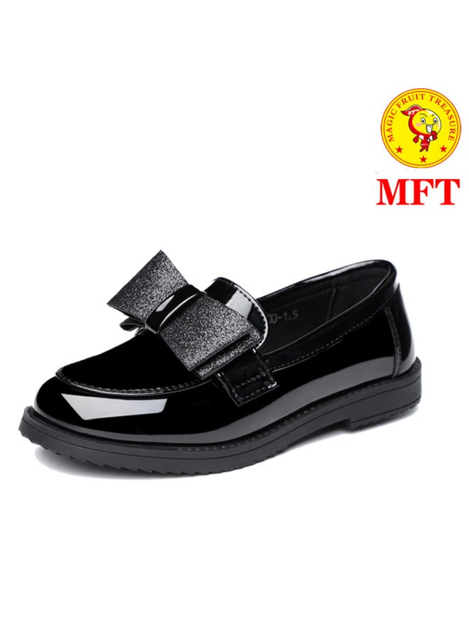 New Children's Doudou Girls' Shoes Princess Shoes British Small Leather Shoes Performance Black Soft Sole Shoes Fashion