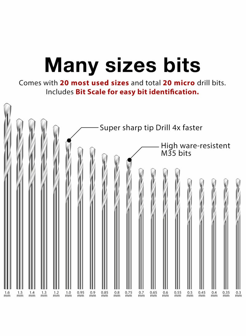 مجموعة Bits حفر صغيرة الحجم، Bits حفر رقيقة برقبة صغيرة، Bits مثقاب ملتوي من الفولاذ عالي السرعة، مناسبة للألواح، 40 قطعة / 0.3-1.6 ملم - Image 2