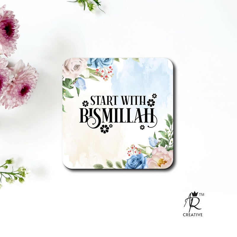 AR Creative Start with Bismillah - Islamic Quotes Fridge Magnet for Home Decoration, Allah Quotes MDF Wooden Fridge Magnet, Home, Office Decor (3.5 inch x 3.5 inch) - Image 2