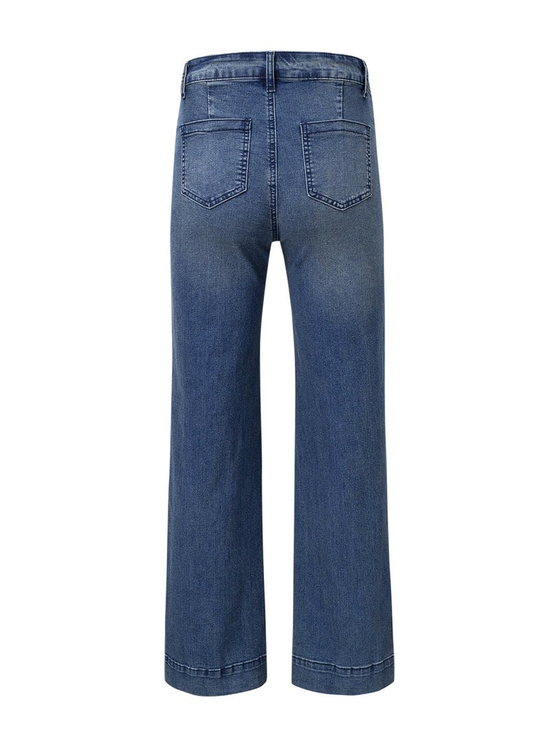 Astylish Jeans for Women Trendy Wide Leg High Waisted Stretchy Straight Leg Jeans Loose Denim Pants with Pocket Size 12 Blue - Image 5