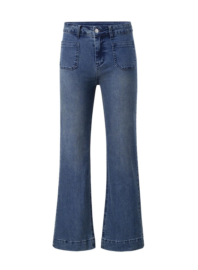 Astylish Jeans for Women Trendy Wide Leg High Waisted Stretchy Straight Leg Jeans Loose Denim Pants with Pocket Size 12 Blue - Image 3