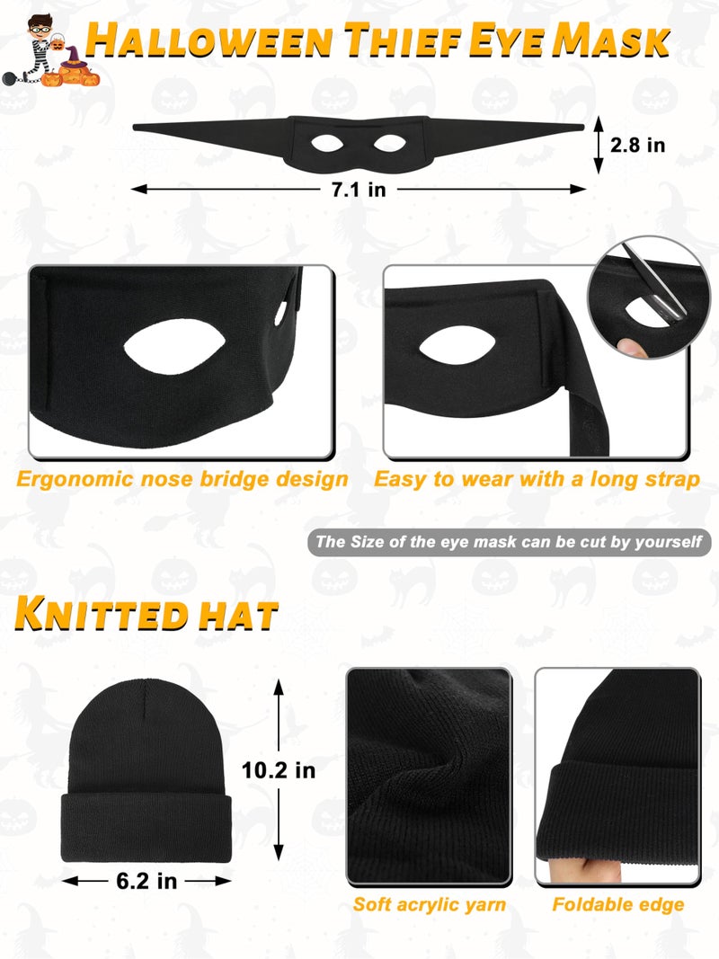 QZYL Robber Costume Set, L Unisex Thief Cosplay T Shirt Beanie Cap Gloves Eye Masks Money Bags for Halloween - Image 4