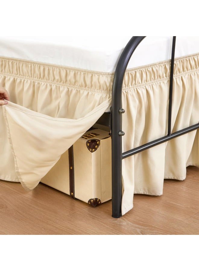 RIMELA Light Beige Bed Skirts with Split Corners Queen Size 15 Inch Drop,Elastic Bed Skirting Wrap Around, Easy Install Dust Ruffles Soft Fabric Machine Washable - Image 1