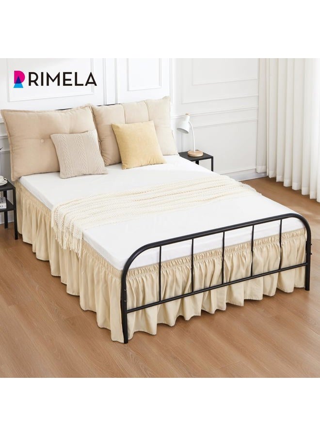 RIMELA Light Beige Bed Skirts with Split Corners Queen Size 15 Inch Drop,Elastic Bed Skirting Wrap Around, Easy Install Dust Ruffles Soft Fabric Machine Washable - Image 2