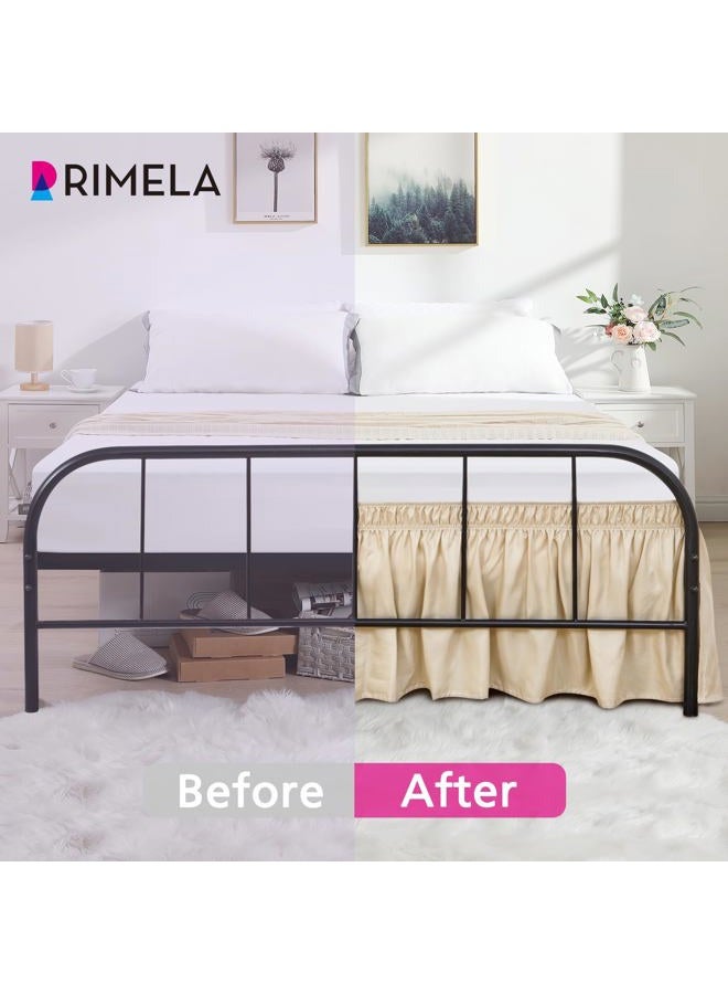 RIMELA Light Beige Bed Skirts with Split Corners Queen Size 15 Inch Drop,Elastic Bed Skirting Wrap Around, Easy Install Dust Ruffles Soft Fabric Machine Washable - Image 5