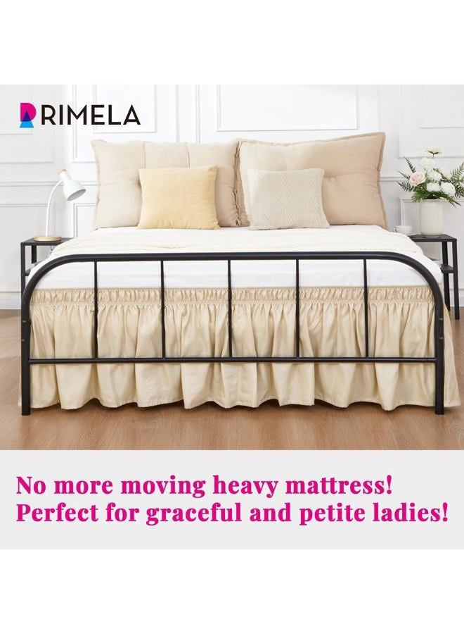 RIMELA Light Beige Bed Skirts with Split Corners Queen Size 15 Inch Drop,Elastic Bed Skirting Wrap Around, Easy Install Dust Ruffles Soft Fabric Machine Washable - Image 3