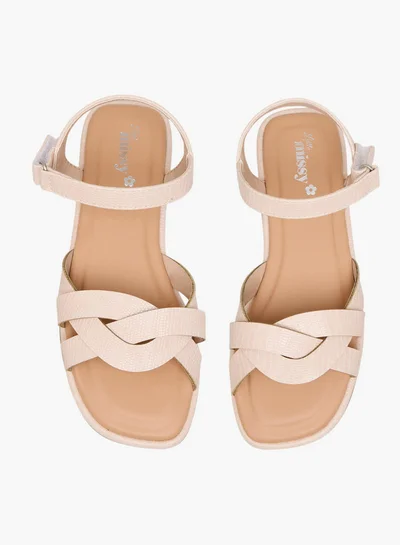 Little Missy Girls Strap Detail Sandals with Hook and Loop Closure