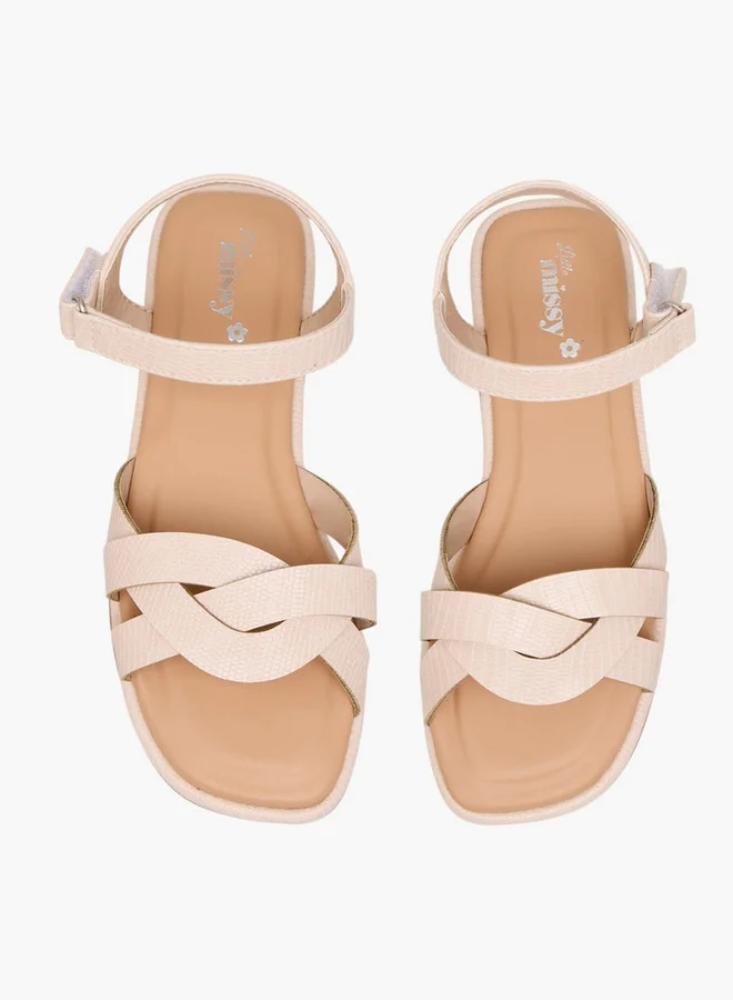 Little Missy Girls Strap Detail Sandals with Hook and Loop Closure