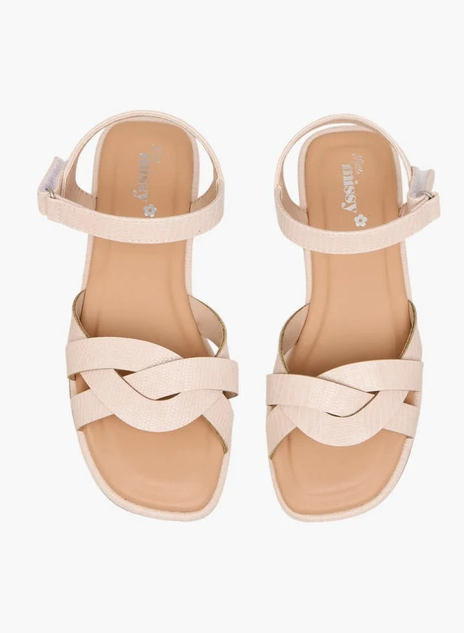 Little Missy Girls Strap Detail Sandals with Hook and Loop Closure