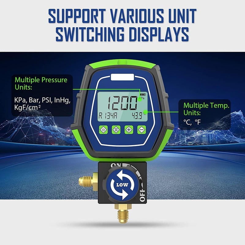 ELEY HVAC Digital Manifold Gauge Set, R134a Refrigerant Recharge Kit AC Manifold Gauge Set with 3 Hoses (Tolerance Range: -/+0.5%) - Image 3