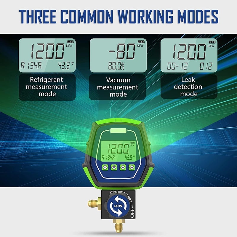 ELEY HVAC Digital Manifold Gauge Set, R134a Refrigerant Recharge Kit AC Manifold Gauge Set with 3 Hoses (Tolerance Range: -/+0.5%) - Image 2