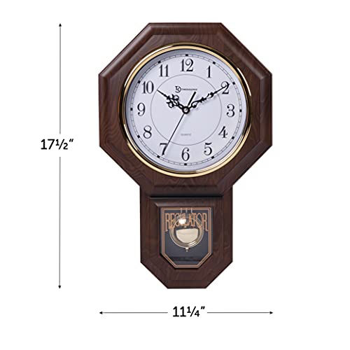 FENRIR Timekeeper Essex Westminster Chime Faux Wood Pendulum Wall Clock, 17.5" x 11.25", Walnut - Image 3