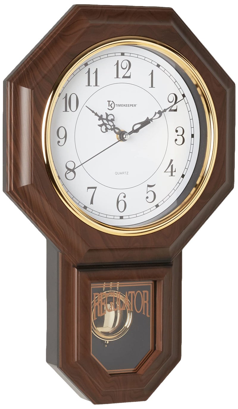 FENRIR Timekeeper Essex Westminster Chime Faux Wood Pendulum Wall Clock, 17.5" x 11.25", Walnut - Image 1