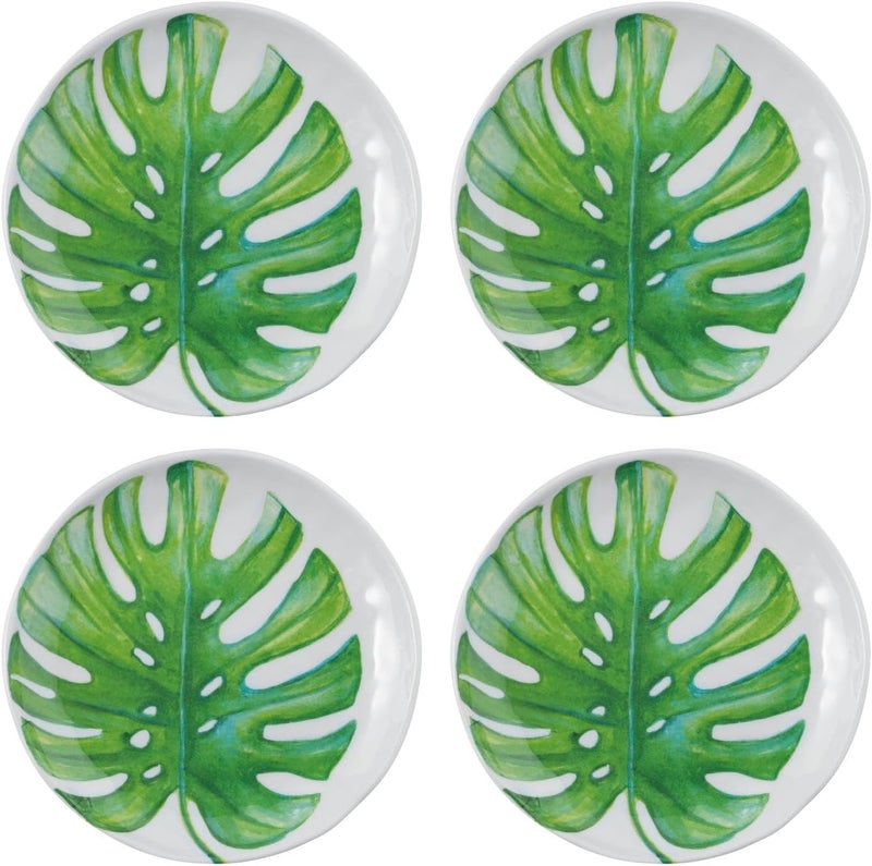 UPware Monstera Leaf Melamine Round Dessert Plates Small Serving Plates for Appetizer Snacks and Side Dishes Green 6 Inch Set of 4 - Image 1