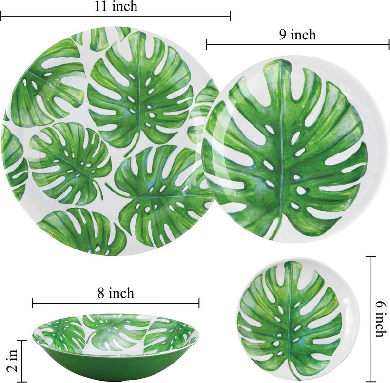 UPware Monstera Leaf Melamine Round Dessert Plates Small Serving Plates for Appetizer Snacks and Side Dishes Green 6 Inch Set of 4 - Image 2