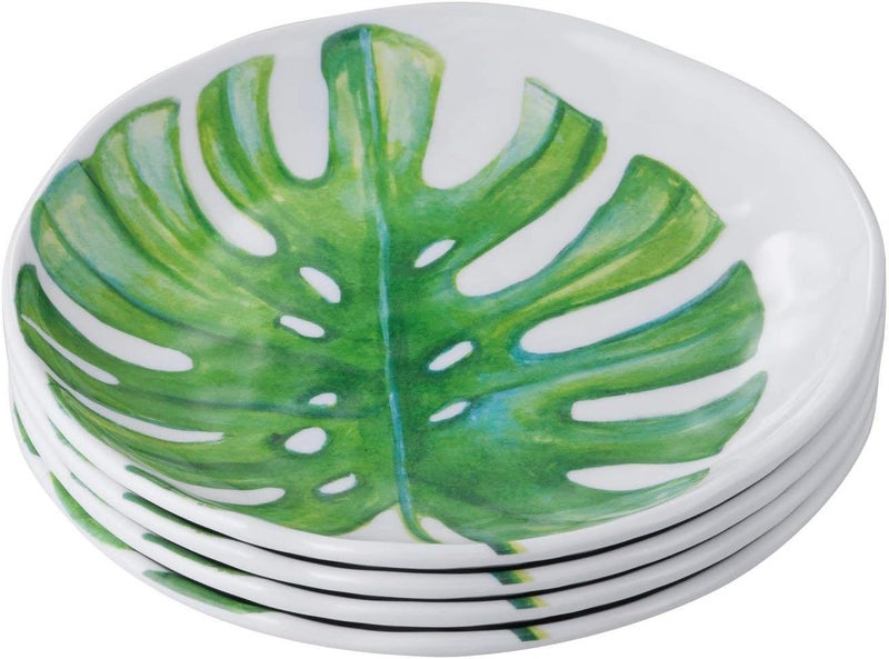 UPware Monstera Leaf Melamine Round Dessert Plates Small Serving Plates for Appetizer Snacks and Side Dishes Green 6 Inch Set of 4 - Image 4