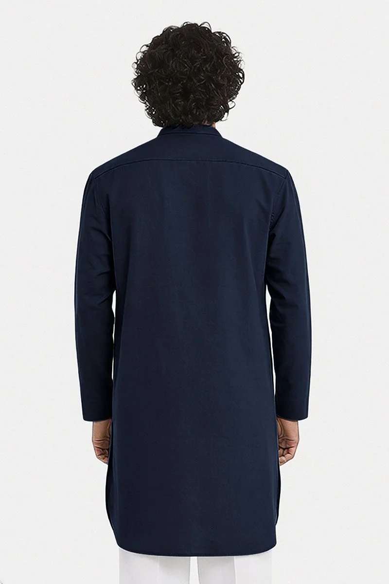 سنيتش Navy Blue Solid Long Sleeve Regular Fit Shirt
