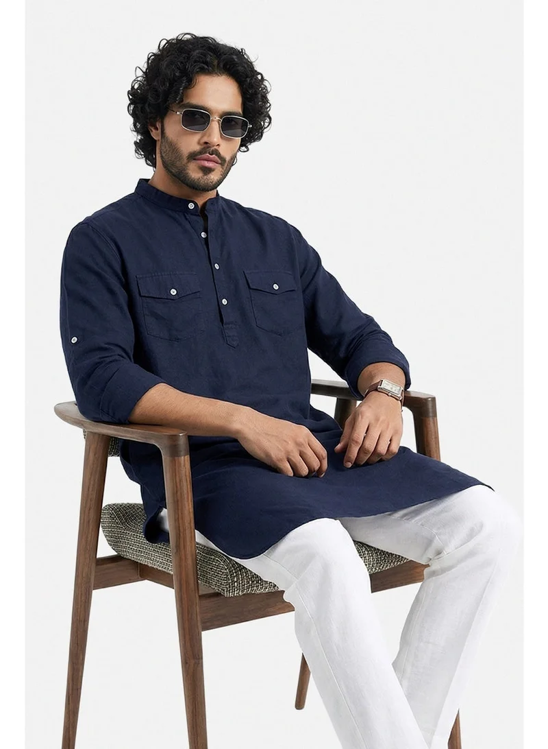 SNITCH Navy Blue Solid Long Sleeve Regular Fit Shirt