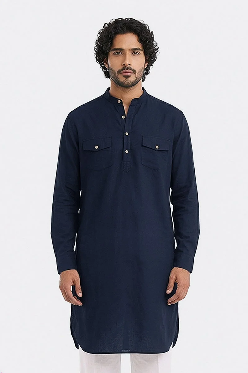 SNITCH Navy Blue Solid Long Sleeve Regular Fit Shirt