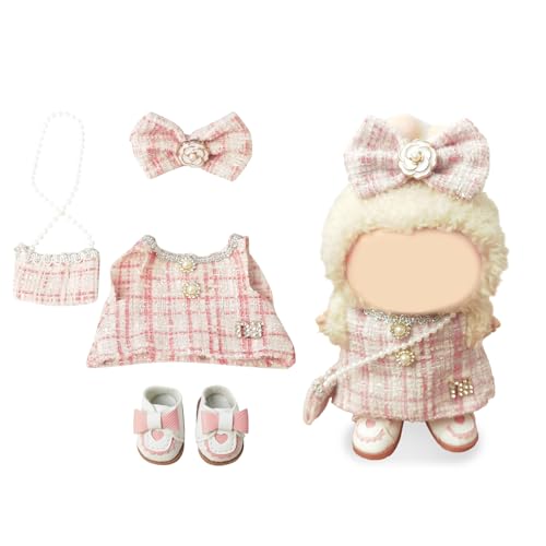 NEOVISTA Clothes Compatible with LABUBU Doll 4PCS Pink Tweed Charm Set 17cm Doll Clothes Designer Outfit for Romantic Pastel Theme Chic Stylish Accessories for Labubu No Doll Peachy Tweed Daydream - Image 1
