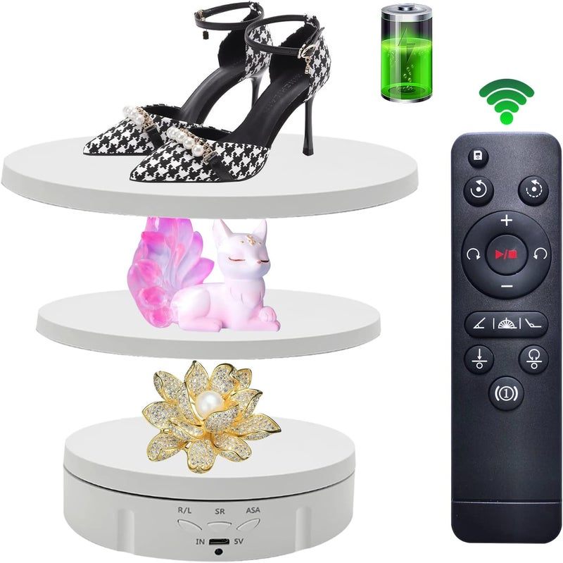 JAYEGT 3in 1 Motorized Rotating Display Stand with 5.74/7.08/8.66 inch Replacement Cover，Max 22lbs Load, 360 Electronic Turntable for Photography Products (3 in1 / White/with Remote Controller) - Image 1