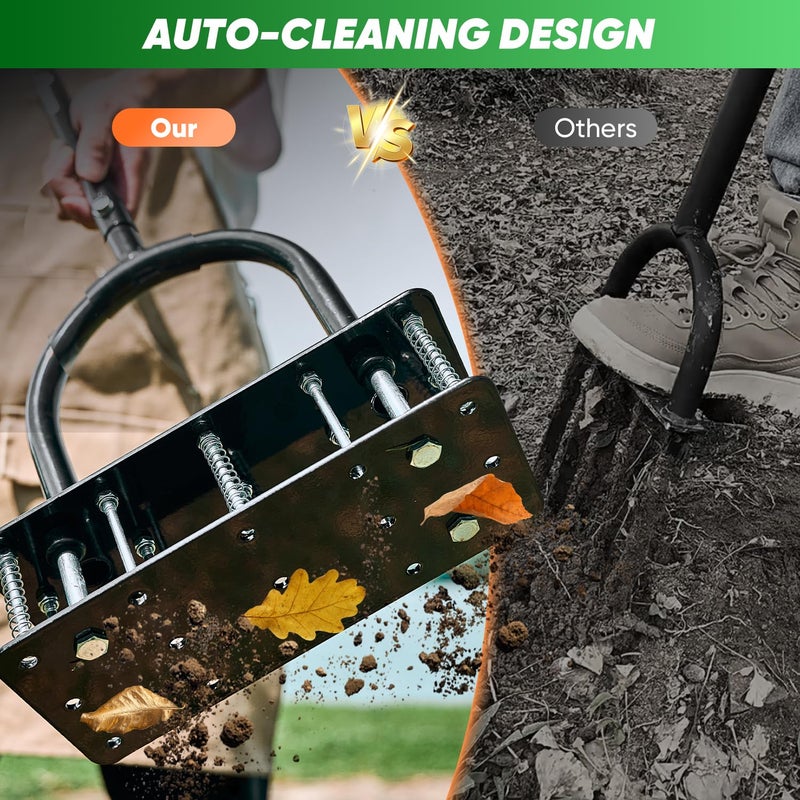Saker Manual Lawn Aerator Tool with 15 Iron Spikes Adjustable Height, Double-Layer Spring, Heavy-Duty Iron Lawn Aerator Tool with Gloves for Loosening Soil Aerating Patio, Yard, Garden Black - Image 5