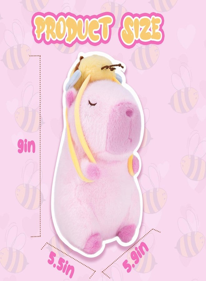 CHDBLOCK Capybara Plush Toy - 9 Inch Kawaii Capibara Stuffed Animal with Bee Backpack, Cute Pink Capybara Plushie Doll Pillow for Kids and Adults - Image 2