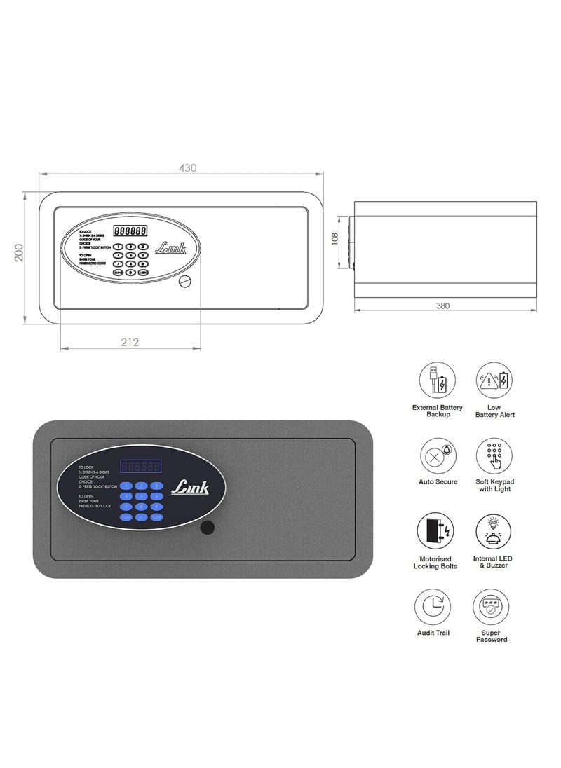 Link - Link Smart Citron Safe Locker for Home 28L Capacity Digital Lock PIN Access Emergency Super Password Motorized Mechanism Grey Free installation and 3 Year Domestic Warranty - Image 1