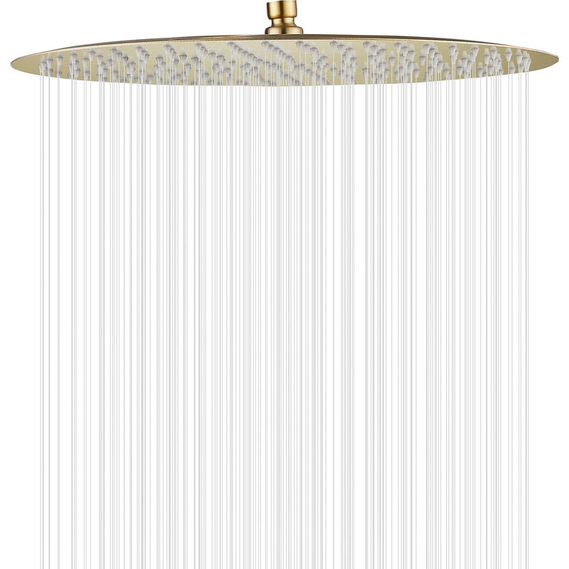 GGStudy High Pressure Round Brushed Gold Shower Head 16 Inches Large Stainless Steel Shower HeadsUltra Thin Rainfall Bath Shower 12 Connection Shower Head Rain