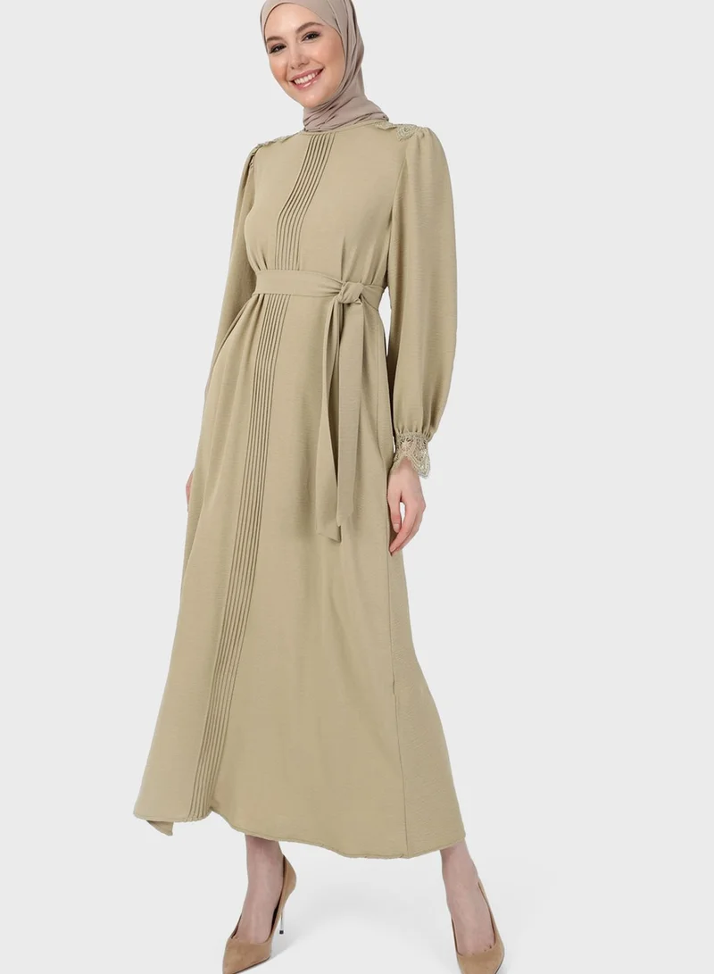 Refka by modanisa Belted Puff Sleeve Dress