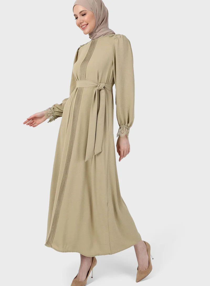 Refka by modanisa Belted Puff Sleeve Dress