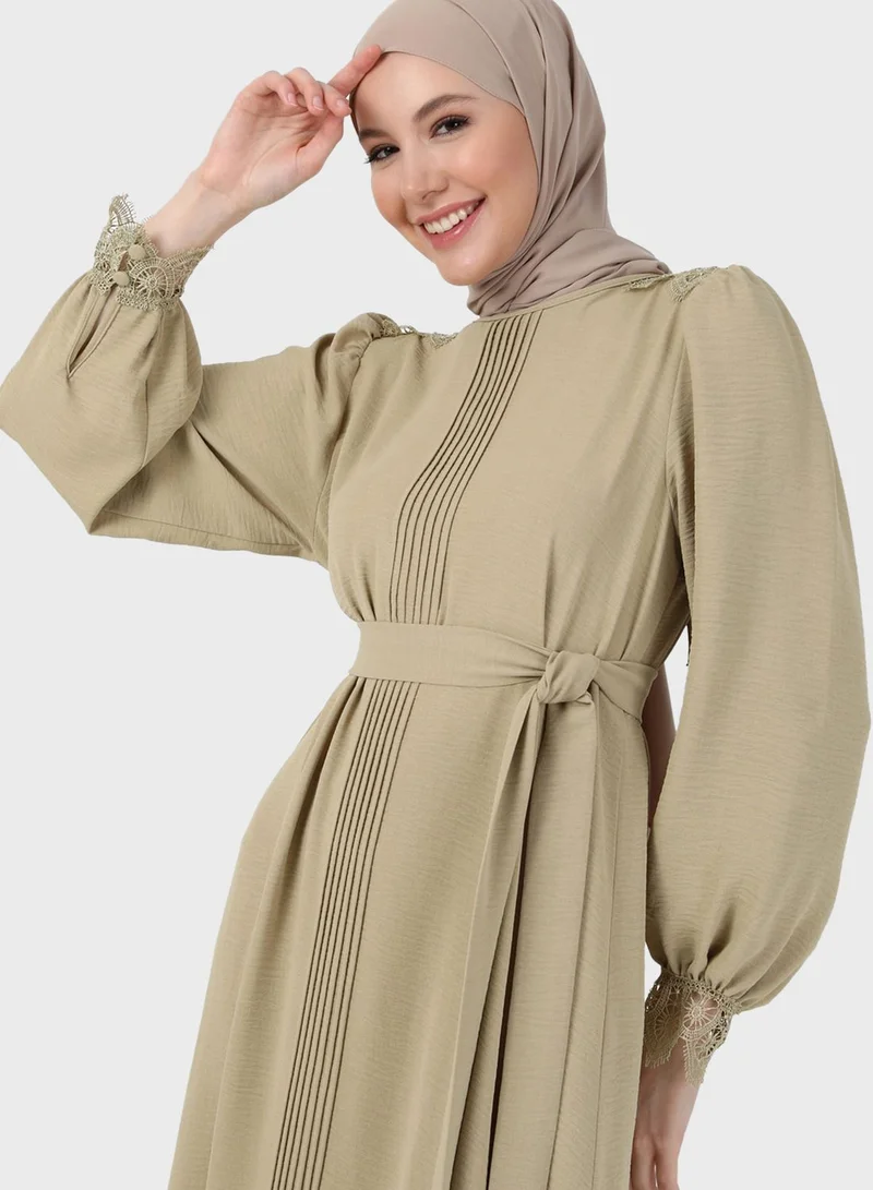 Refka by modanisa Belted Puff Sleeve Dress