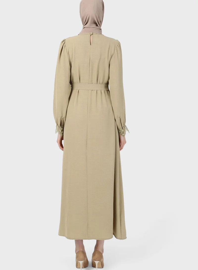Refka by modanisa Belted Puff Sleeve Dress