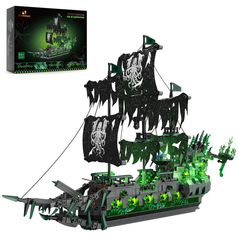 JMBricklayer Pirate Ship Building Toys with Lights Ghost Ship Flying Dutchman Model Boat 40001 Toy Building Set for Adults Halloween Decor Christmas Birthday Gifts for Boys Girls 14