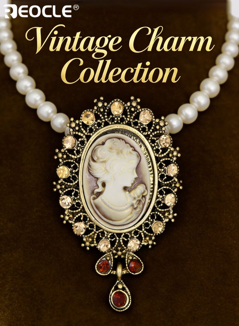 REOCLE Women's Brooch Ornate Lace-Frame Cameo Pin Sculpted Portrait & Pendant Accent Design for Timeless Retro Outfit Styling - Image 5