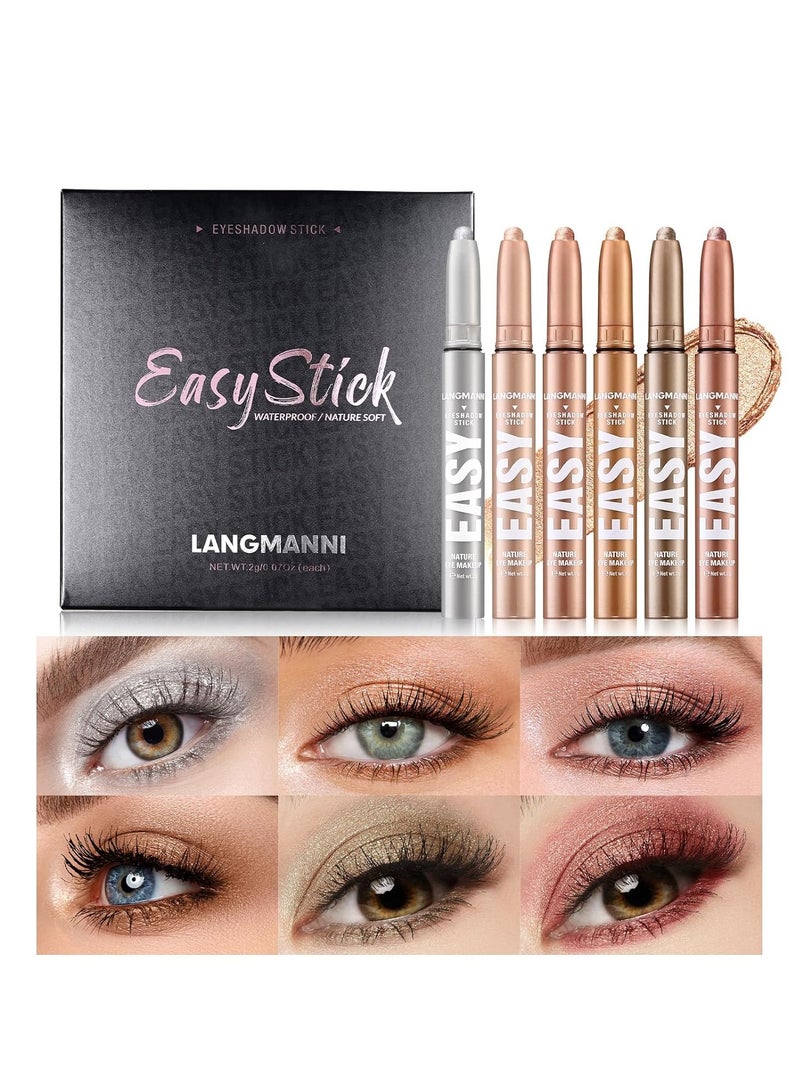 KASTWAVE 6 PCS Eyeshadow Stick Set, Waterproof Multi-Color Eyeshadow Pen Set, Cream Eye Shadow Sticks Set, Waterproof Matte, Long-Lasting Eye Makeup Kit, Natural & Shimmer Shades Contour Stick (#B) - Image 3