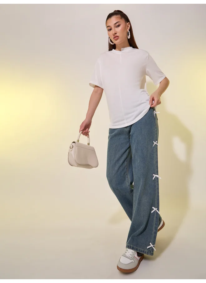 Take Two Take Two Solid Asymmetrical Neck T-Shirt