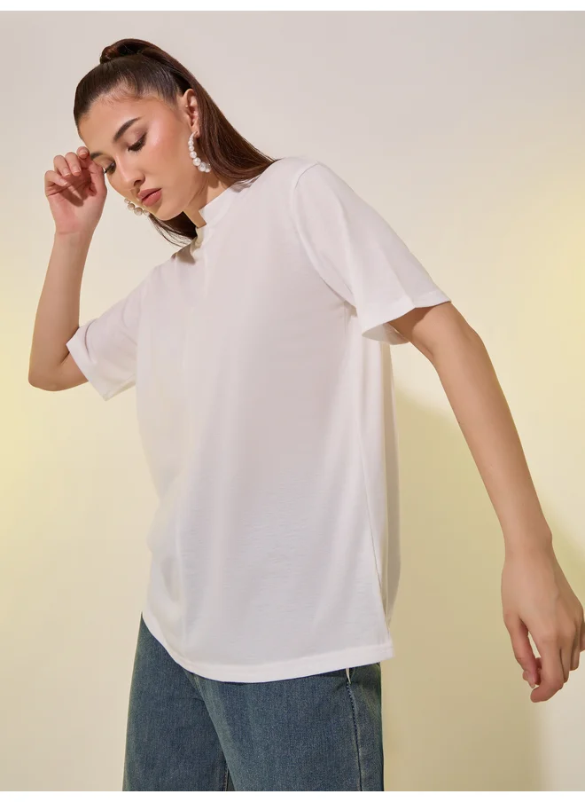 Take Two Take Two Solid Asymmetrical Neck T-Shirt