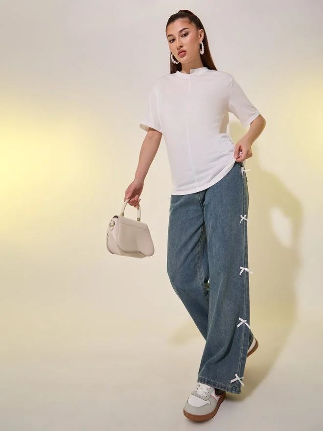 Take Two Solid Asymmetrical Neck T-Shirt