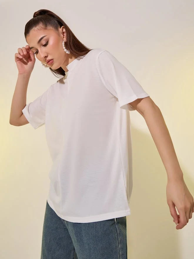 Take Two Solid Asymmetrical Neck T-Shirt