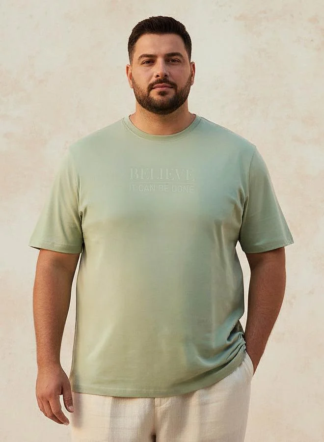 ماكسيم Men Regular Fit Crew Neck Short Sleeves Embossed Slogan Print T shirt