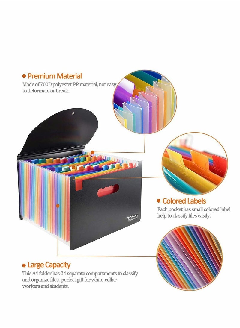 Y&D - Expanding File Folder 24 Pockets, Multi-Color Accordion A4 Document Organizer with Expandable Wallet Stand, Works on Size and Letter Size, Large Capacity Multicolour - Image 1