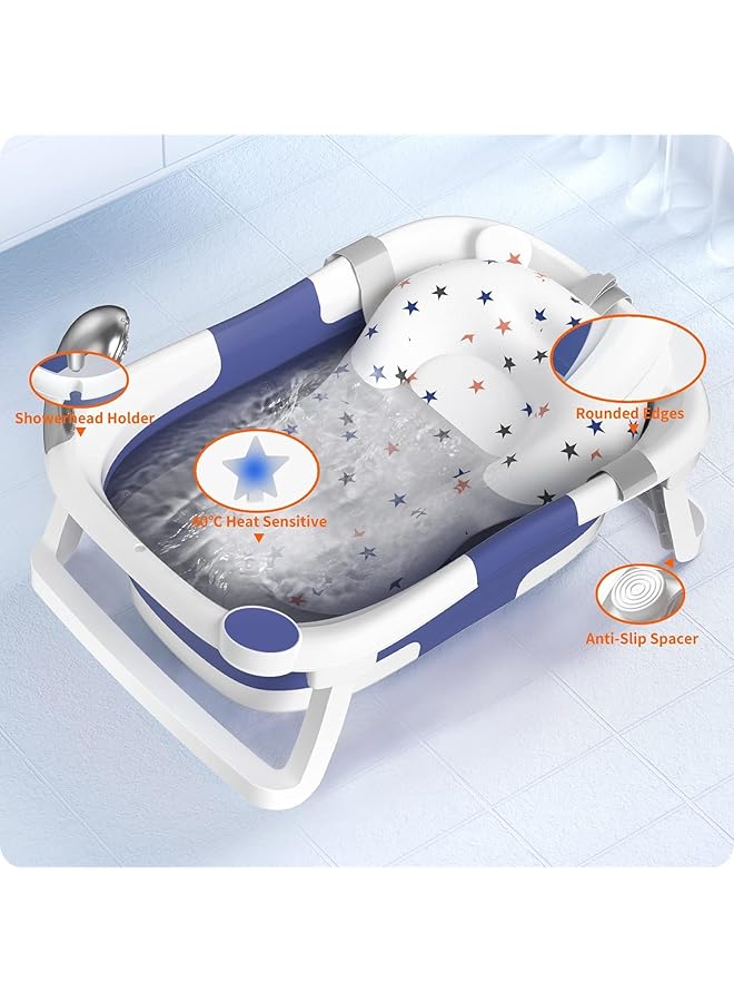 U-HOOME Baby Bathtub Collapsible Bathtub For Newborn To Toddler Durable Essential Infant Bath Tub Portable Travel Baby Bathtub With Soft Cushion No Slip Hanging Detachable Bathtub - Image 2