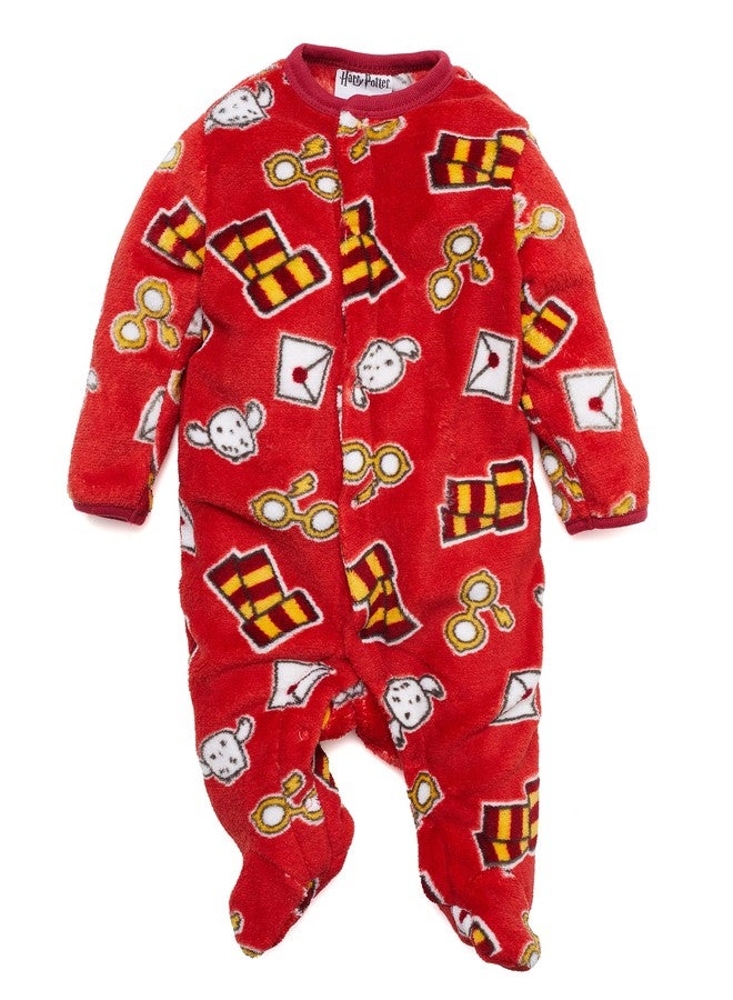Harry Potter Baby Girls Long-Sleeve Plush Polar Fleece Bodysuit Pajamas - Baby Girl Clothes Prints (Red/White/Yellow, 6-9 Months) - Image 1