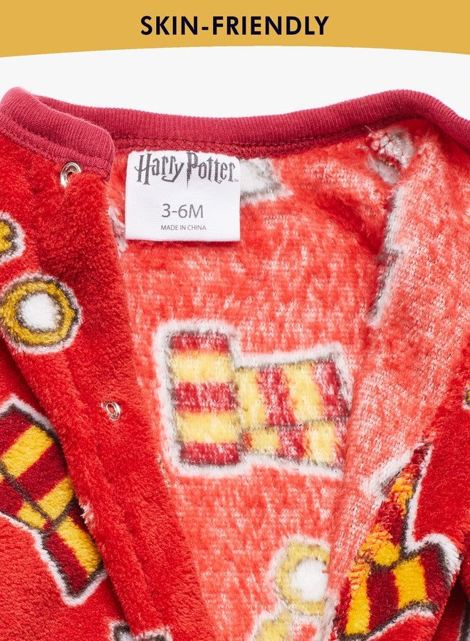 Harry Potter Baby Girls Long-Sleeve Plush Polar Fleece Bodysuit Pajamas - Baby Girl Clothes Prints (Red/White/Yellow, 6-9 Months) - Image 4