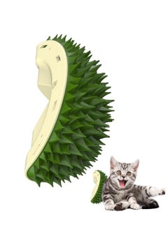 Durian-Shaped Cat Corner Self-Groomer and Scratcher - Soft Wall-Mounted Brush for Cat Massage and Grooming - Cute Green Design for Feline Relaxation and Care.