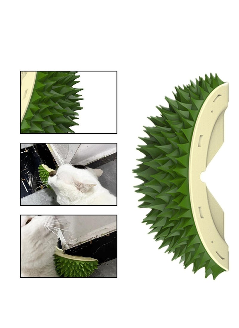 Generic - Durian-Shaped Cat Corner Self-Groomer and Scratcher - Soft Wall-Mounted Brush for Cat Massage and Grooming - Cute Green Design for Feline Relaxation and Care. - Image 1